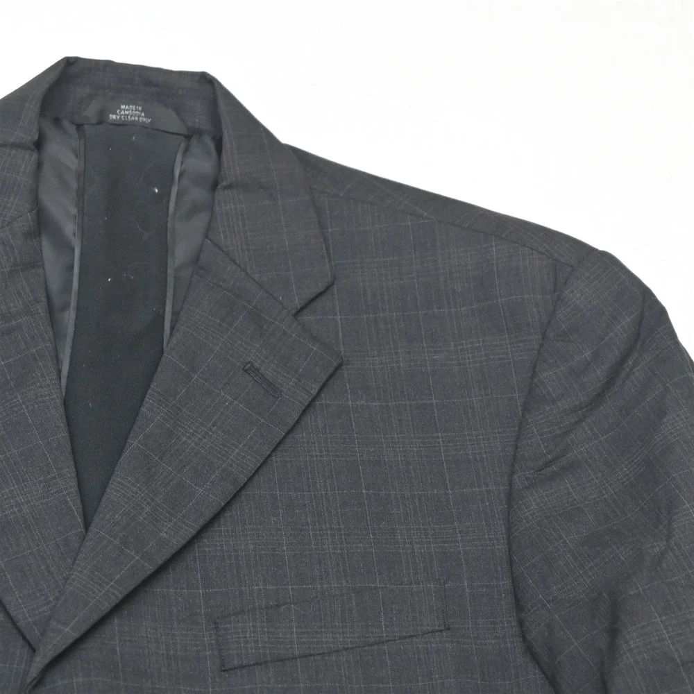 Vtg Y2K 2000s Boxy 40R 32x30 Gray Check Mens Jacket Pants Suit